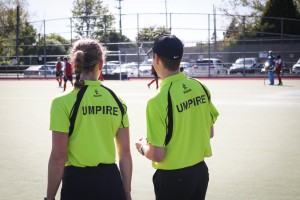 Brand and Caldecott umpire a Canadian men's intrasquad game in West Vancouver.